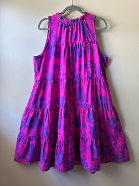 Hailey & Co Magenta Purple Floral Ruffle Tiered Summer Dress with Bow Size 1XL